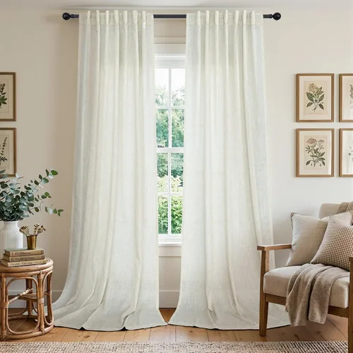 Vista 13 de DANCURTON Cortinas de lino para ventana, cocina moderna, dormitorio, ventanas pequeñas, 2 paneles con bolsillo con pestaña trasera, gruesas