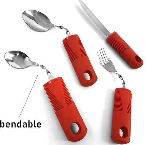Vista 6 de Special Supplies - Utensilios adaptativos (juego de cocina de 4 piezas) con peso, asas antideslizantes para temblores de manos, artritis, Parkinson