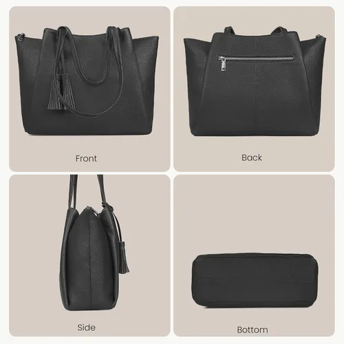 Vista 6 de befen Bolso de hombro para mujer de cuero genuino, bolsos para portátil con compartimentos, bolsos de mano