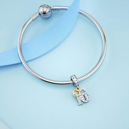 Vista 2 de JIAYIQI Collar de pulseras con dije de cumpleaños, plata de ley 925, cuentas para mujer