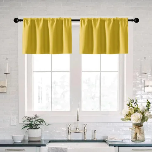 Vista 8 de XTMYI Cortinas pequeñas para ventana de sótano, cenefas opacas para oscurecer la habitación para sala de estar, juego de 2 unidades, beige natural