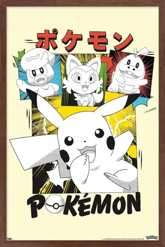 Vista 10 de Trends International Pokémon - Póster de pared de anime Sonrisas, 22.4 pulgadas de largo x 14.7 pulgadas, versión enmarcada de madera de granero
