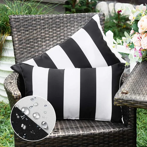 Vista 18 de WESTERN HOME WH - Juego de 2 fundas decorativas de cojín para exterior, a rayas, impermeables, de poliéster, para jardín, casa de campo moderna