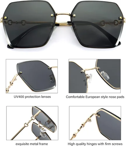 Vista 5 de Fullgren Trendy Oversized Square Rimless Sunglasses for Women Men UV400 Metal Sun Glasses