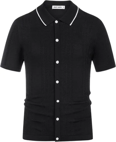 Vista 6 de GRACE KARIN Polo de punto transpirable para hombre, camisas con botones de bolos ahuecados