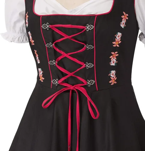 Vista 4 de JASAMBAC - Disfraz de Dirndl alemán para mujer, 3 piezas para Oktoberfest Carnaval