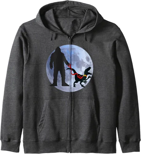 Vista 5 de Bigfoot Dinosaur Sasquatch Raptor Bigfoot Pet Dino on Leash Zip Hoodie Azul Marino