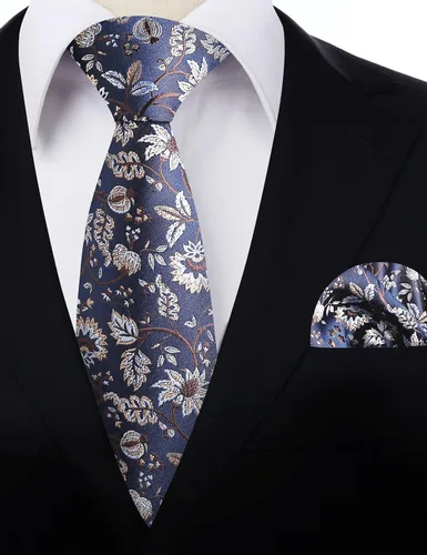 Vista 57 de Alizeal Mens 3.15inches Leaf Flower Pattern Tie with Floral Pocket Square Set
