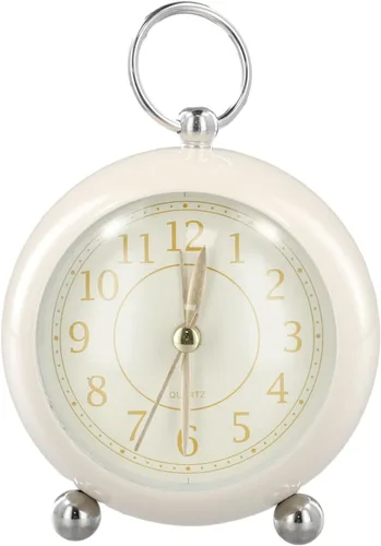 Vista 7 de Reloj despertador vintage de metal de mesa de 3.5 pulgadas colgante para anillo de noche despertador simple silencioso sin tictac con luz nocturna