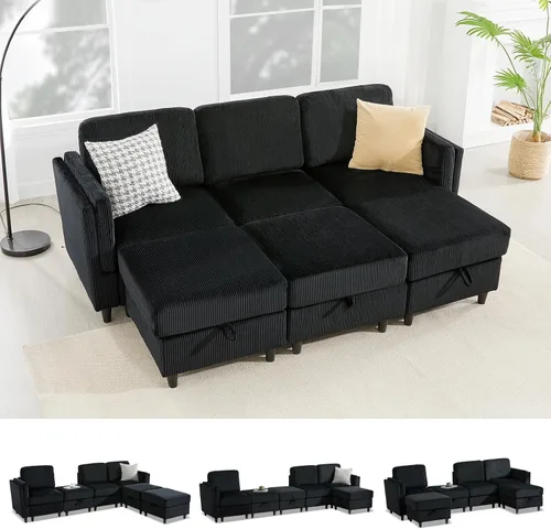 Vista 12 de KKL Sofá modular de 84 pulgadas, sofás de 3 plazas para sala de estar con almacenamiento, sofá modular de asiento profundo seccional, funda