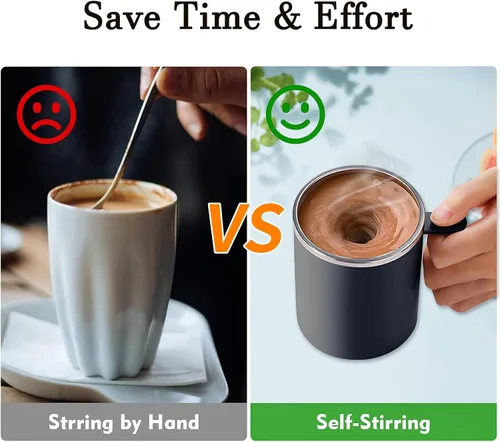 Vista 2 de Taza de café autoagitable, taza mezcladora eléctrica de 12.2 onzas con agitador magnético y antisedimentación, taza de viaje recargable para café