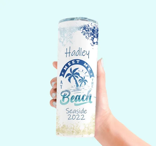 Vista 3 de AVITO Vaso personalizado para vacaciones en la playa, vaso delgado de 20 onzas con tapa y pajita, tazas de vacaciones familiares, regalo de viaje