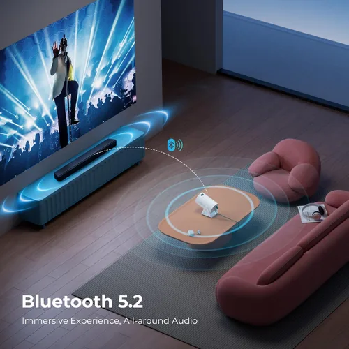 Vista 6 de Proyector portátil WiFi y Bluetooth - Mini proyector de películas compatible con 4K 1080P, soporte ajustable de 270°, proyector de estrellas