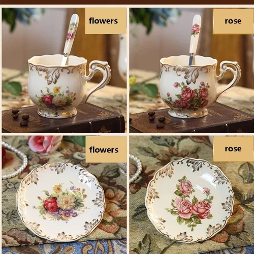 Vista 9 de Tazas de té y platillos (rosa, 8 onzas), juego de tazas y platillos florales con cuchara, tazas de té vintage, juego de té de porcelana