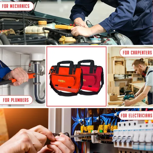 Vista 6 de Powell Bolsa de herramientas de lona – Bolsa grande de herramientas con boca ancha – Bolsa de herramientas inferior de vinilo resistente a
