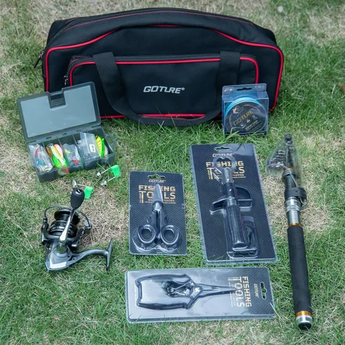 Vista 2 de Goture Fishing Rod and Reel Combos, 1.8M-2.7M Carbon Fiber Telescopic Fishing Pole with Spinning Reel, Lures Set, 900D Carrier Bag, Travel Full Kit