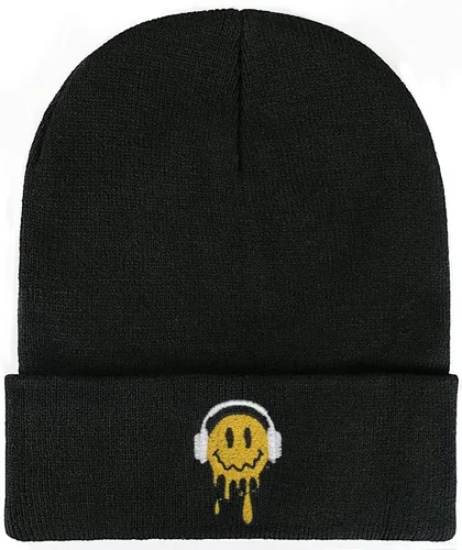 Vista 3 de Yrassio Faith, Jesus Fish Bordado Beanie Sombrero para Hombres Mujeres Invierno Tejer Puños Cálido Estiramiento Calavera Tejer Sombreros Gorra Negro