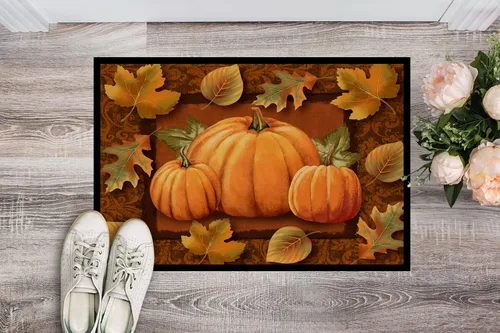Vista 2 de Caroline's Treasures PTW2009MAT - Felpudo de calabaza y hojas de otoño, 18 x 27 pulgadas, tapete para puerta delantera, interior y exterior