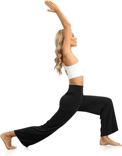 Vista 4 de DIBAOLONG Pantalones de yoga para mujer, holgados, de pierna ancha, cómodos, pantalones de pijama de cintura alta con bolsillos