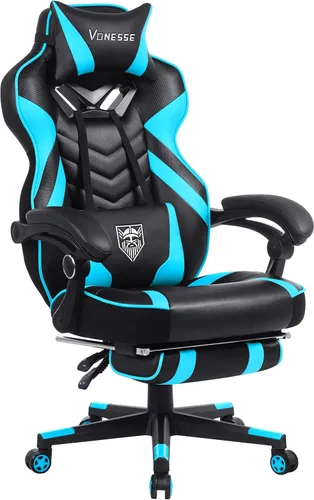 Vista 10 de Vonesse Silla de juegos, silla de oficina grande y alta con reposapiés y masaje, sillas de juegos para adultos con soporte lumbar, silla ergonómica