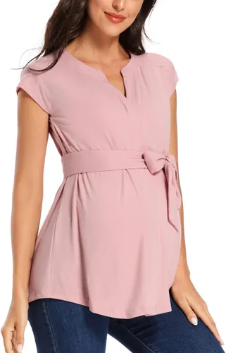 Vista 4 de Glampunch Camisetas de maternidad con cuello en V y manga larga, blusas casuales de embarazo