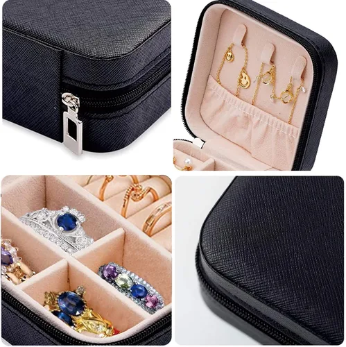 Vista 4 de Mini estuche de viaje de joyería, organizador de viaje de cuero para mujeres y niñas, pequeñas cajas de joyería para regalos, organizador de joyas