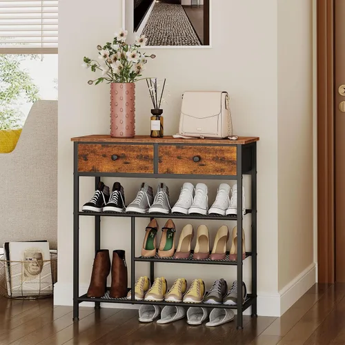 Vista 2 de Snughome Zapatero para entrada, organizador de zapatos de 4 niveles con 2 cajones no tejidos, estantes de almacenamiento de zapatos con parte