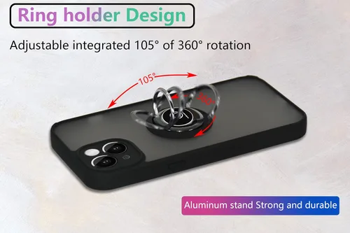 Vista 5 de Está especialmente diseñado para iPhone 13 Mini antihuellas, soporte de anillo giratorio de 360° integrado sólido y duradero, funda magnética sólida