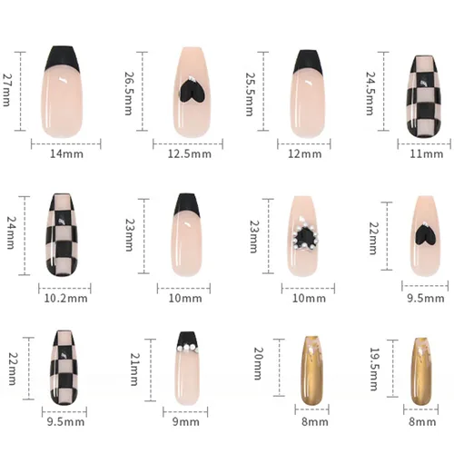 Vista 4 de Uñas postizas a presión de longitud media – 24 piezas de acrílico artificial reutilizables de cobertura completa para mujeres, diseño de corazón
