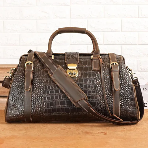 Vista 2 de Polare - Bolsa de lona elegante para hombre, 21 pulgadas, de piel de vaca, para viajes, Marrón