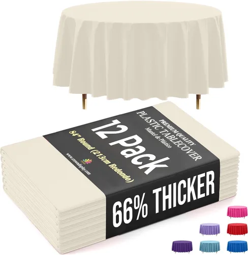 Vista 28 de Exquisite 66% Thicker Premium Aqua Round Tablecloth 0.5 Mil 6 Pack Plastic Table Cloth Disposable 84 Inch Round Plastic Tablecloth Won't Tear Easily