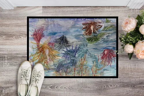 Vista 2 de Caroline's Treasures 8975MAT - Tapete abstracto de sirena de fantasía de agua de 18 x 27 pulgadas, tapete para puerta delantera, para interiores