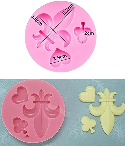 Vista 9 de Molde de silicona con forma de corazón de flor de lys para pasta de goma de póquer para pasta de azúcar, boda, fiesta, magdalenas, decoración