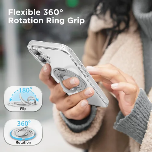 Vista 7 de SURPHY Funda magnética de 360° para iPhone 16 con anillo para el dedo, compatible con MagSafe, con protector de pantalla, soporte de anillo y funda