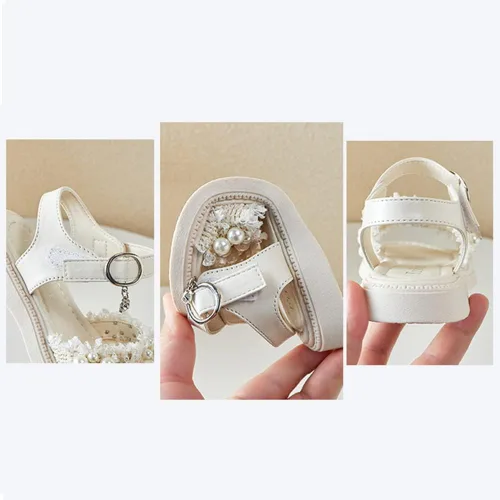 Vista 6 de BININBOX Sandalias planas de verano para niñas pequeñas y grandes, con purpurina y puntera abierta, antideslizantes, suela de goma suave, zapatos