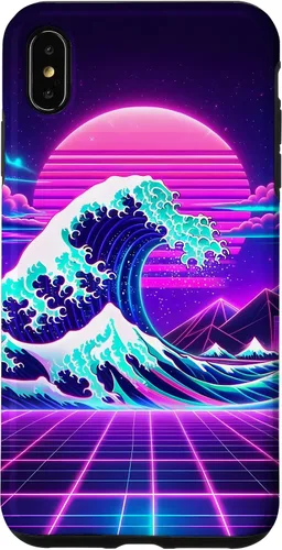 Vista 7 de iPhone 15 Futuristic Cyberpunk Vaporwave Synthwave Great Wave Hokusai Case