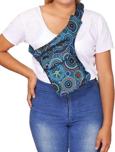 Vista 7 de The Collection Royal Riñonera Bolsos Cruzados para Mujeres Bolsa de Cinturón de Lona de Algodón Boho Hippie Festival Colorida para Mujeres