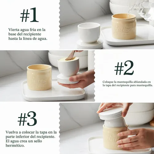 Vista 4 de DOWAN Mantequillera de cerámica con tapa, plato de mantequilla francesa con Beige