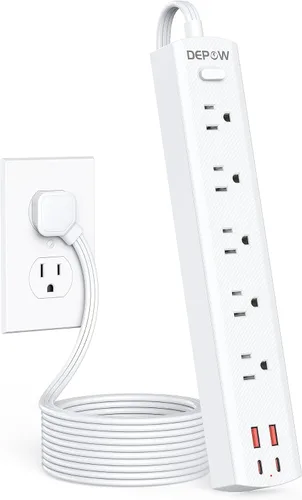 Vista 9 de DEPOW Regleta de Enchufes Negra con Protector contra Sobretensiones, Cable de Extensión Ultra Delgado de 5 Pies con Enchufe Plano, 1700 Julios, 5