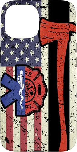 Vista 6 de Funda para iPhone 16 EMT Firefighter American Flag Patriot Paramedic Firefighter