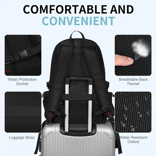 Vista 7 de Mochila de viaje expandible para senderismo para hombres y mujeres Negro