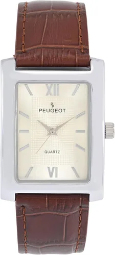 Vista 5 de Peugeot Reloj de pulsera clásico para hombre, rectangular, con textura, números romanos, correa de piel