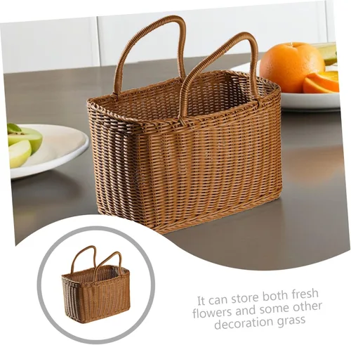 Vista 8 de Cesta tejida de mimbre, cesta multiusos de sauces naturales con asa, cesta decorativa de flores, cesta de embalaje de frutas