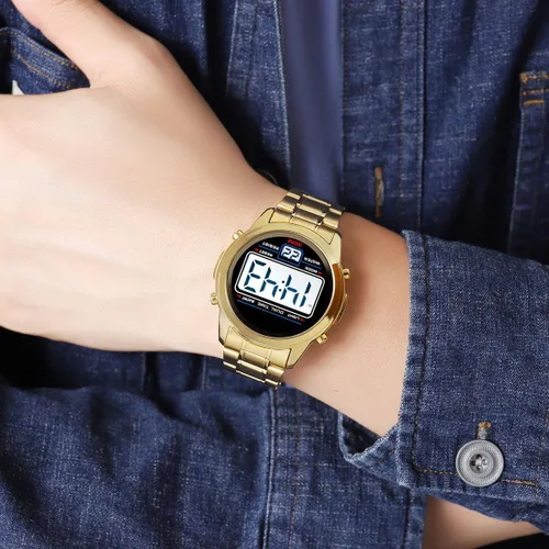 Vista 6 de Reginald Relojes para hombre Moda tendencia multifunción impermeable reloj LED Digital cronógrafo acero inoxidable reloj electrónico