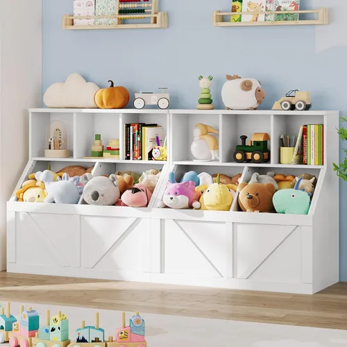 Vista 11 de Estantería y almacenamiento de juguetes para niños, organizador de Blanco antiguo