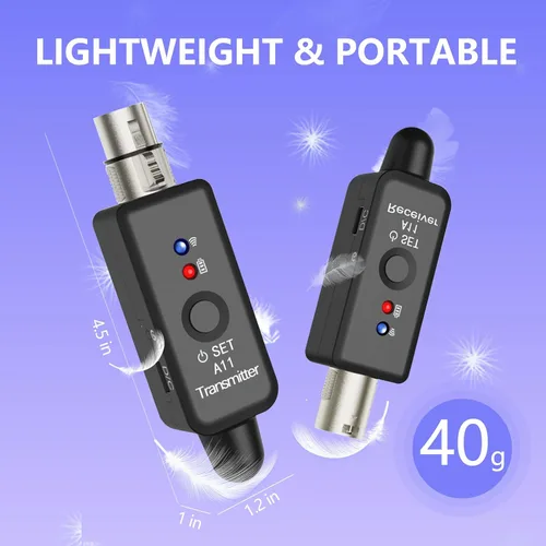 Vista 8 de Sistema de micrófono inalámbrico A11, transmisor y receptor XLR de 2.4 GHz para micrófono dinámico, mezclador de audio, sistema PA, rango de 100