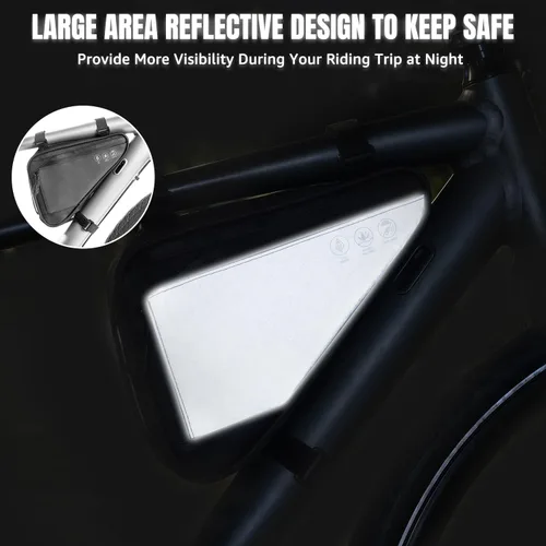 Vista 4 de Bolsa de almacenamiento para cuadro de bicicleta WOTOW, bolsa triangular reflectante resistente al agua con dos bolsillos laterales, bolsa