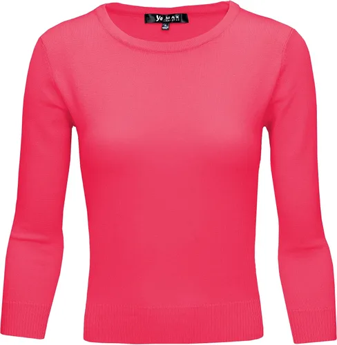 Vista 18 de YEMAK suéter de punto casual básico ligero con cuello redondo y manga 3/4 para mujer A.mk3636 - Negro