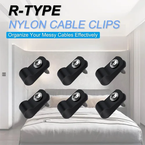 Vista 6 de VIPMOON 100 abrazaderas de cable tipo R de 1/2 pulgada, clips de plástico de nailon con tornillos, sujetadores de cable de montaje para gestión