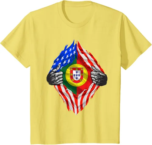 Vista 43 de Camiseta de bandera de Estados Unidos con diseño de raíces portuguesas, Negro, S